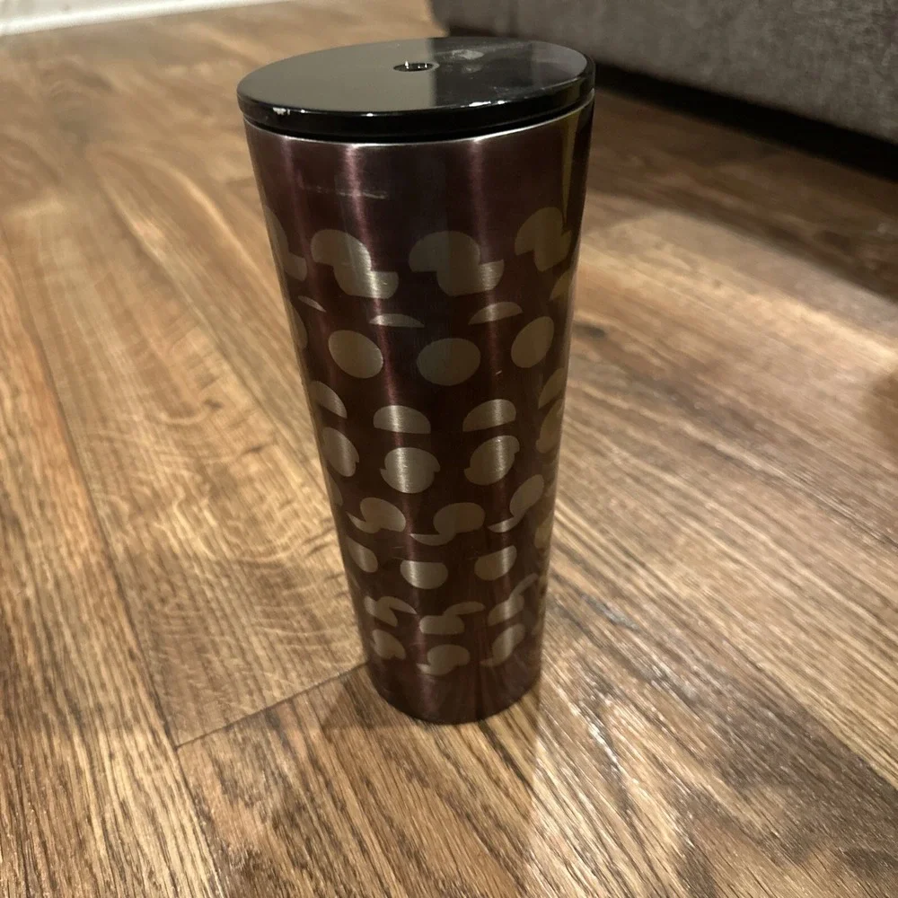 Starbucks Black Silver Off Centered Circles Stainless Steel Cup 24 oz Tumbler